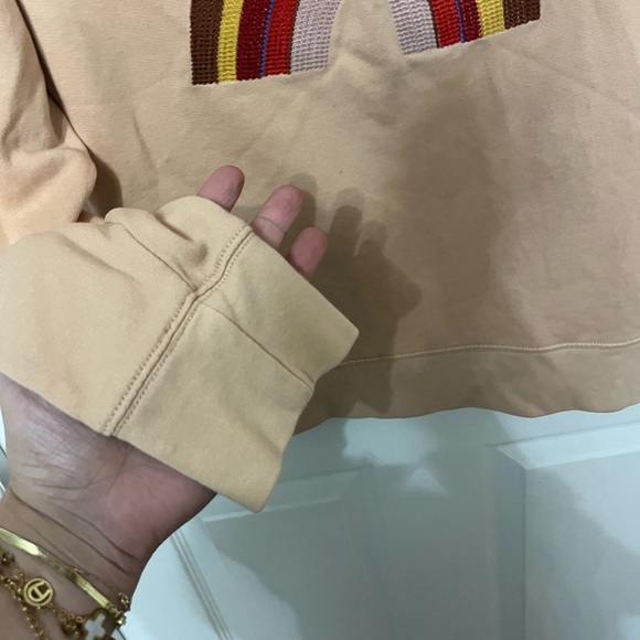 🤍 EUC Madewell Peach Hoodie with Embroidered Rainbow Design Size Large - Picture 5 of 5
